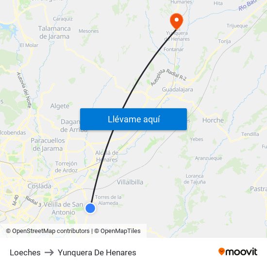 Loeches to Yunquera De Henares map