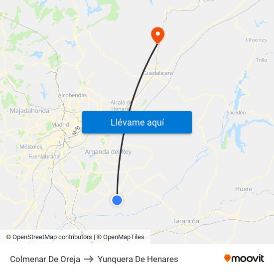 Colmenar De Oreja to Yunquera De Henares map