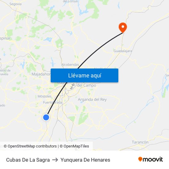 Cubas De La Sagra to Yunquera De Henares map