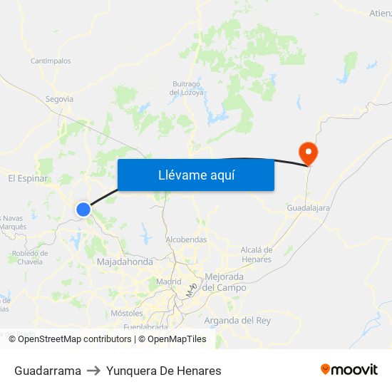 Guadarrama to Yunquera De Henares map