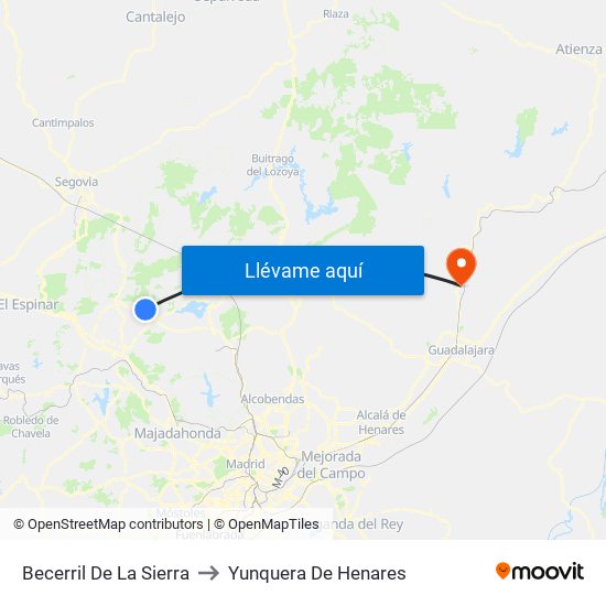 Becerril De La Sierra to Yunquera De Henares map