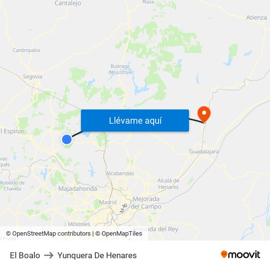 El Boalo to Yunquera De Henares map