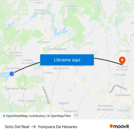 Soto Del Real to Yunquera De Henares map
