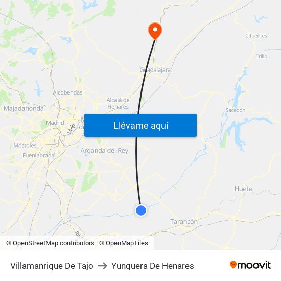 Villamanrique De Tajo to Yunquera De Henares map