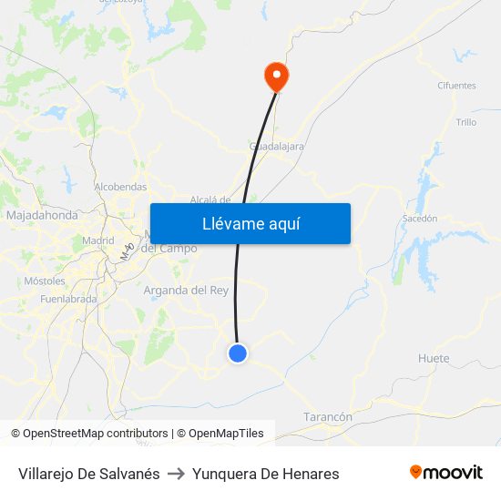 Villarejo De Salvanés to Yunquera De Henares map