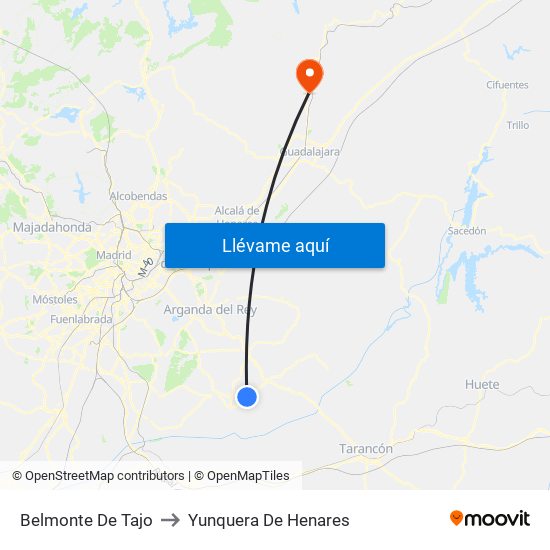 Belmonte De Tajo to Yunquera De Henares map