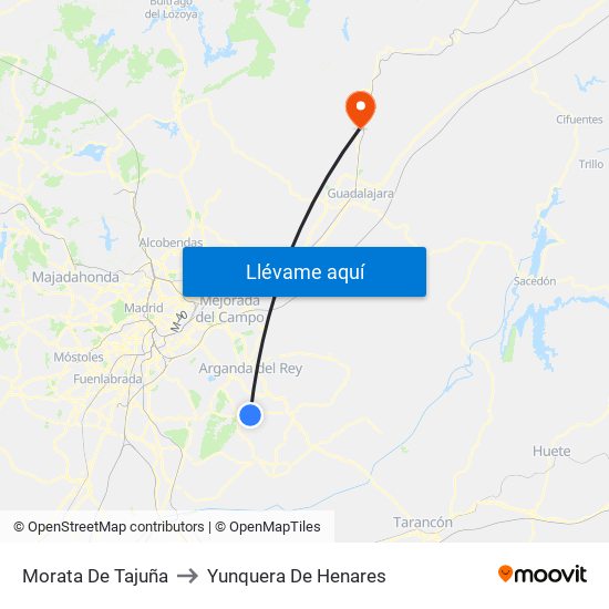 Morata De Tajuña to Yunquera De Henares map