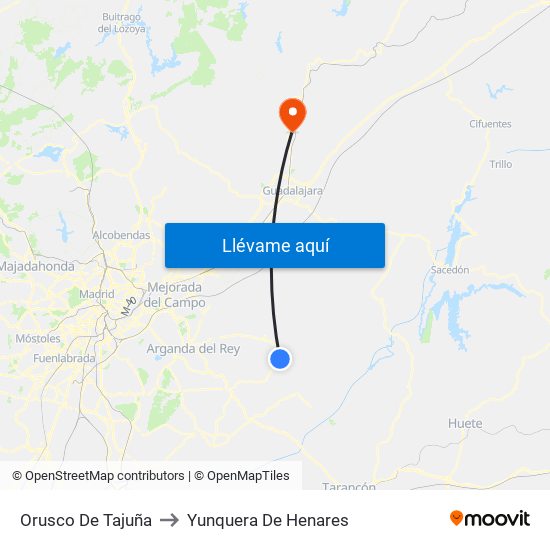 Orusco De Tajuña to Yunquera De Henares map