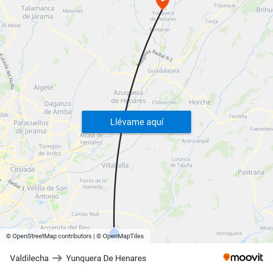 Valdilecha to Yunquera De Henares map
