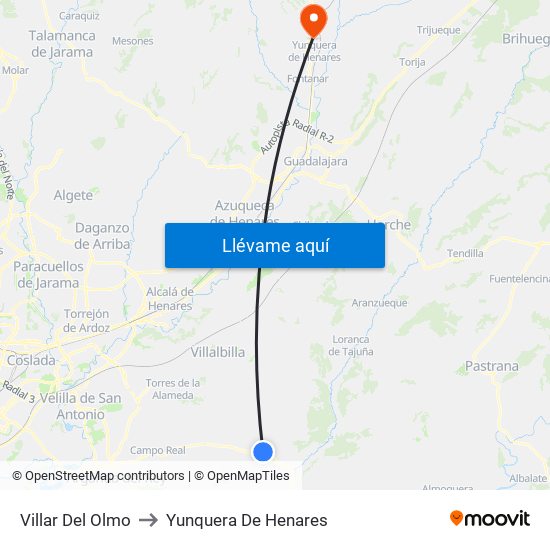 Villar Del Olmo to Yunquera De Henares map