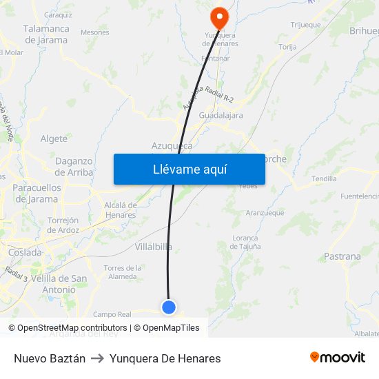 Nuevo Baztán to Yunquera De Henares map