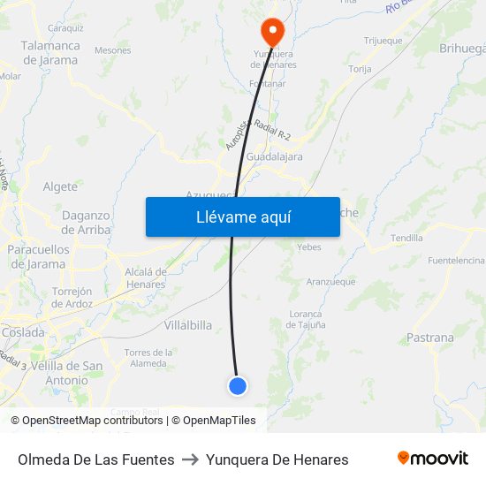 Olmeda De Las Fuentes to Yunquera De Henares map
