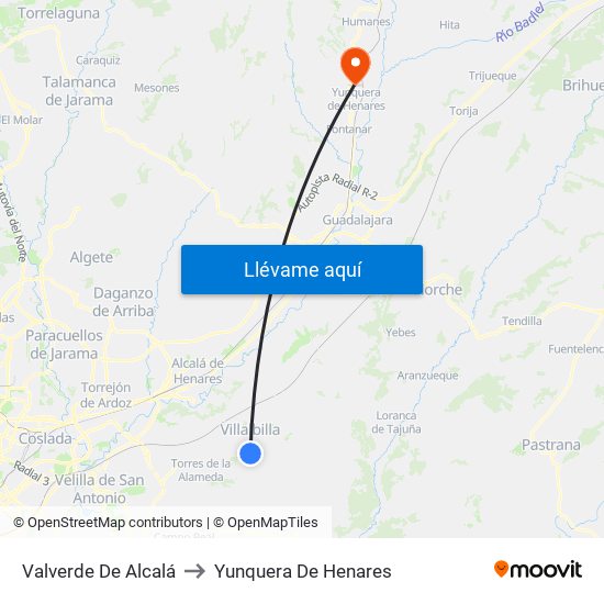 Valverde De Alcalá to Yunquera De Henares map