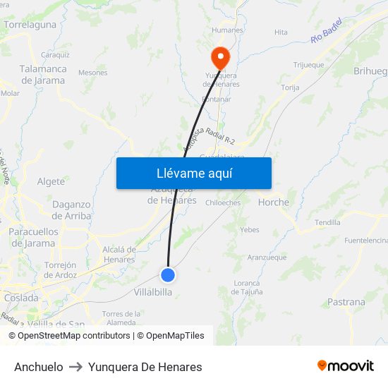 Anchuelo to Yunquera De Henares map