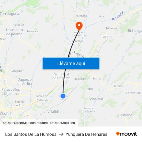 Los Santos De La Humosa to Yunquera De Henares map
