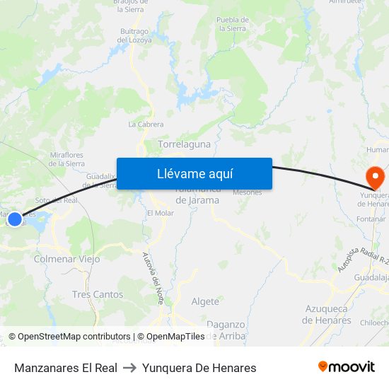 Manzanares El Real to Yunquera De Henares map