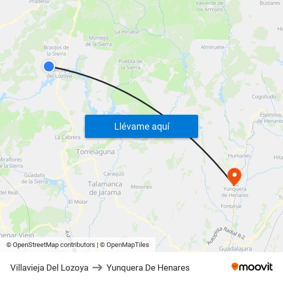 Villavieja Del Lozoya to Yunquera De Henares map