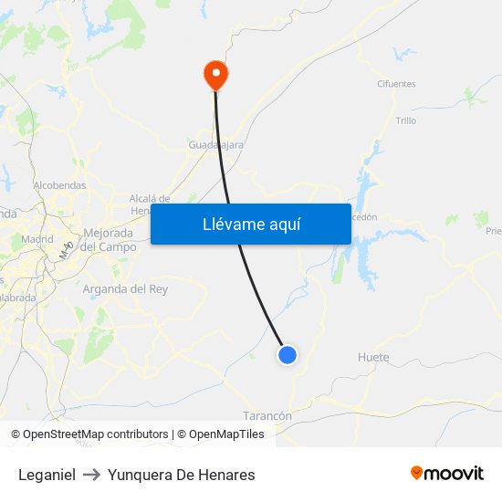 Leganiel to Yunquera De Henares map