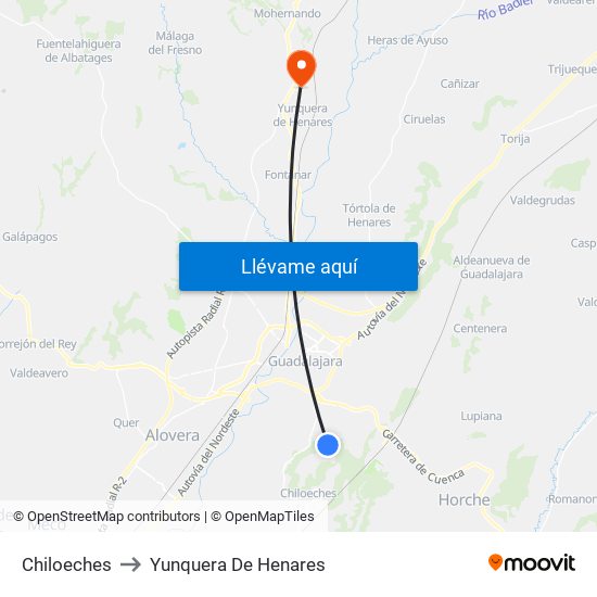 Chiloeches to Yunquera De Henares map