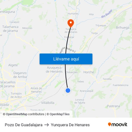 Pozo De Guadalajara to Yunquera De Henares map