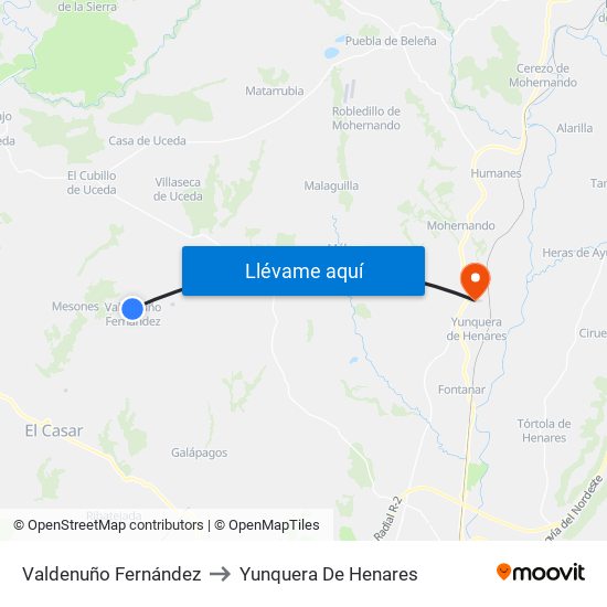 Valdenuño Fernández to Yunquera De Henares map