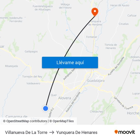 Villanueva De La Torre to Yunquera De Henares map