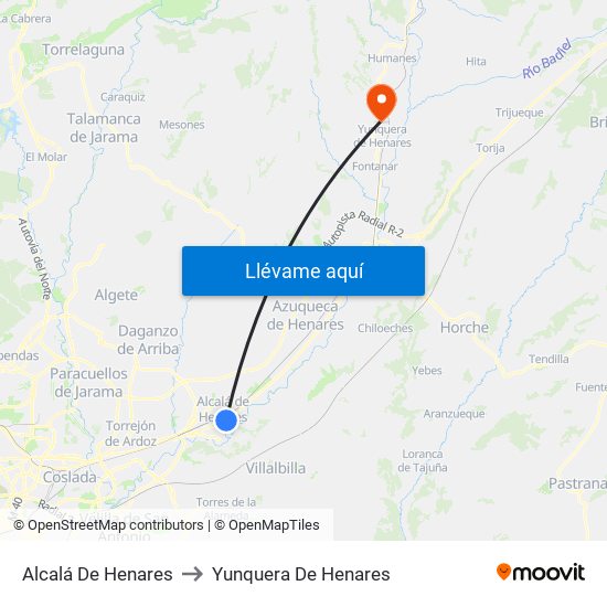 Alcalá De Henares to Yunquera De Henares map