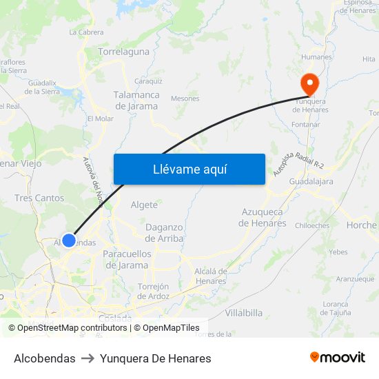 Alcobendas to Yunquera De Henares map