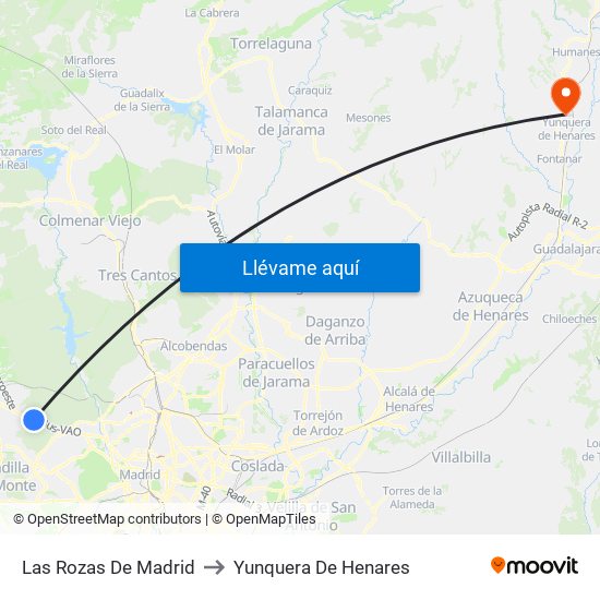 Las Rozas De Madrid to Yunquera De Henares map