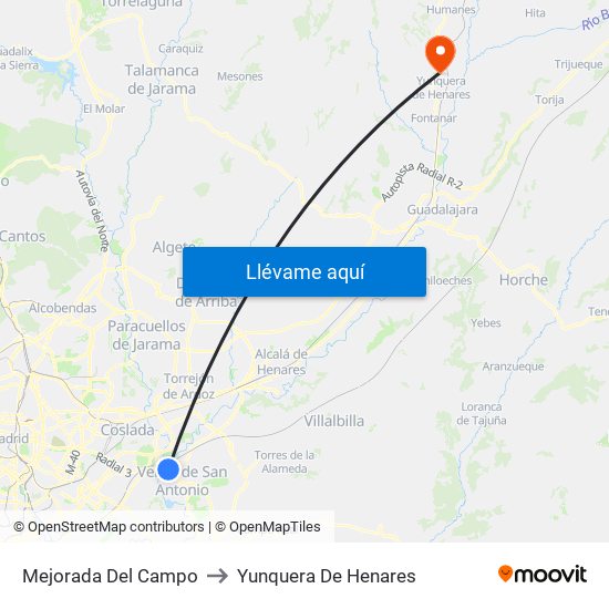 Mejorada Del Campo to Yunquera De Henares map