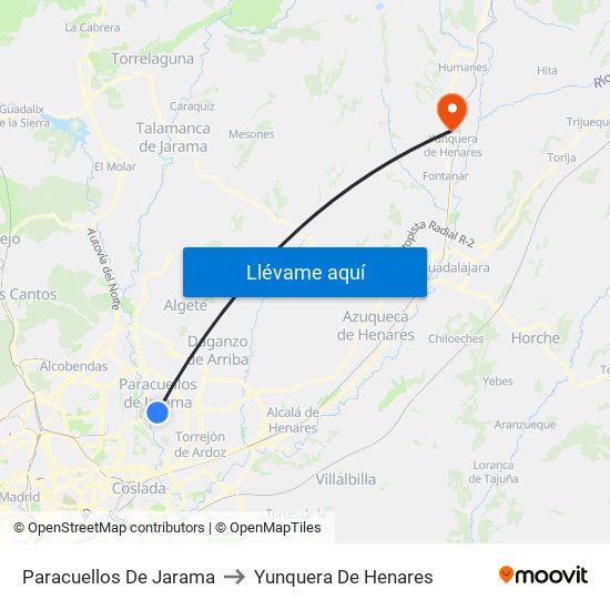 Paracuellos De Jarama to Yunquera De Henares map