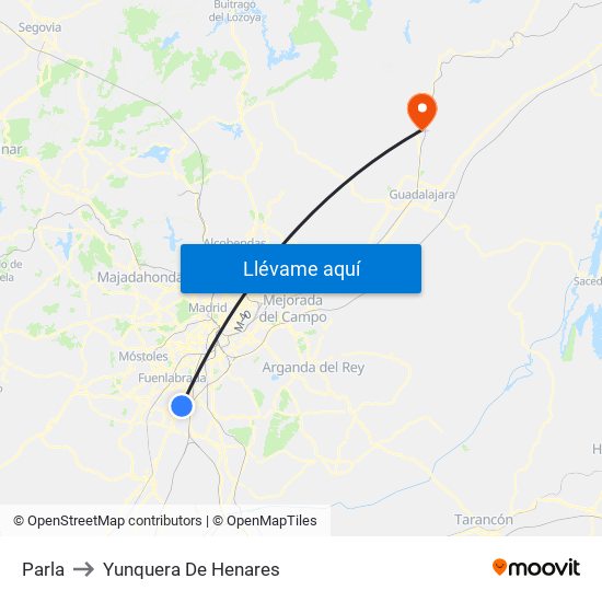 Parla to Yunquera De Henares map