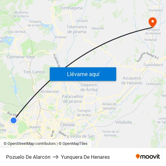 Pozuelo De Alarcón to Yunquera De Henares map