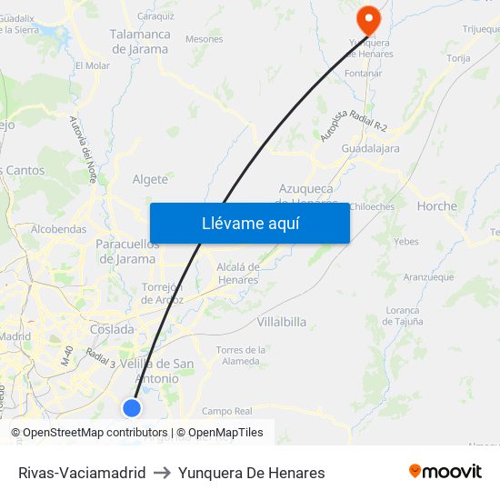 Rivas-Vaciamadrid to Yunquera De Henares map