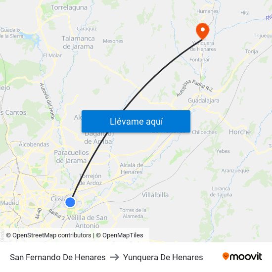 San Fernando De Henares to Yunquera De Henares map
