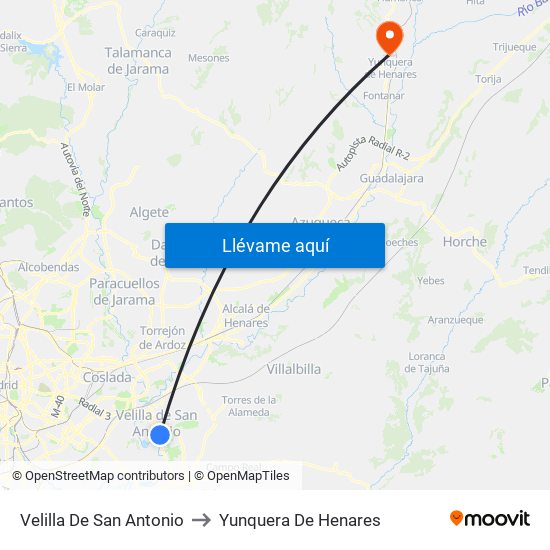 Velilla De San Antonio to Yunquera De Henares map