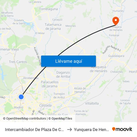 Intercambiador De Plaza De Castilla to Yunquera De Henares map