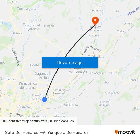 Soto Del Henares to Yunquera De Henares map