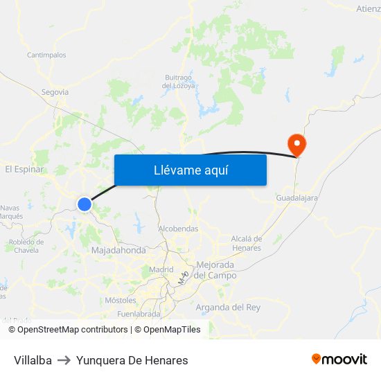 Villalba to Yunquera De Henares map