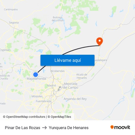 Pinar De Las Rozas to Yunquera De Henares map