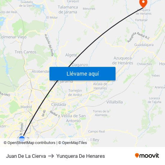 Juan De La Cierva to Yunquera De Henares map