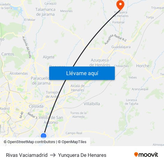 Rivas Vaciamadrid to Yunquera De Henares map