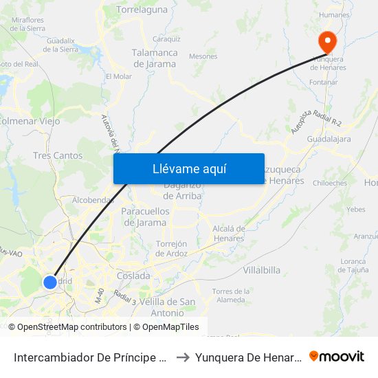 Intercambiador De Príncipe Pío to Yunquera De Henares map