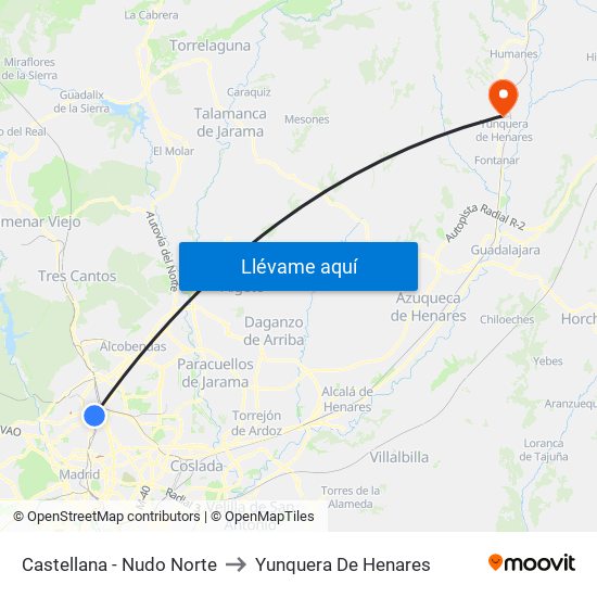 Castellana - Nudo Norte to Yunquera De Henares map