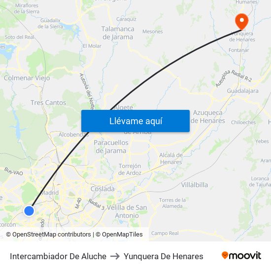 Intercambiador De Aluche to Yunquera De Henares map