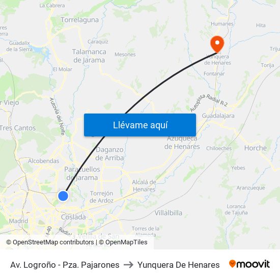 Av. Logroño - Pza. Pajarones to Yunquera De Henares map
