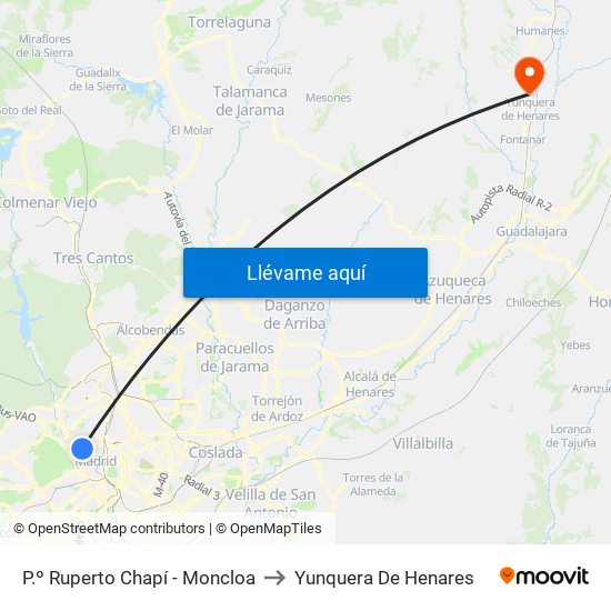 P.º Ruperto Chapí - Moncloa to Yunquera De Henares map