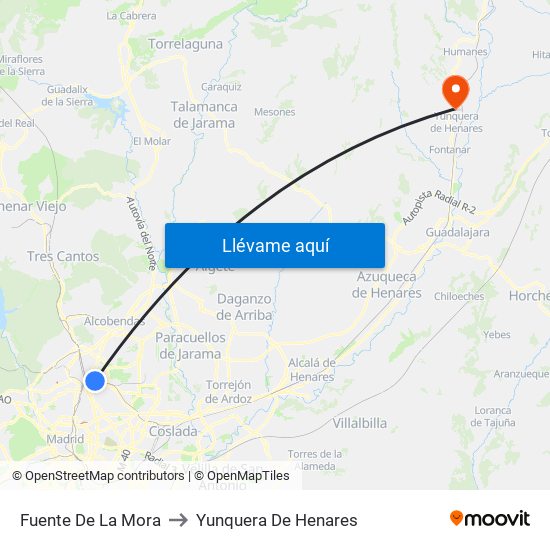 Fuente De La Mora to Yunquera De Henares map