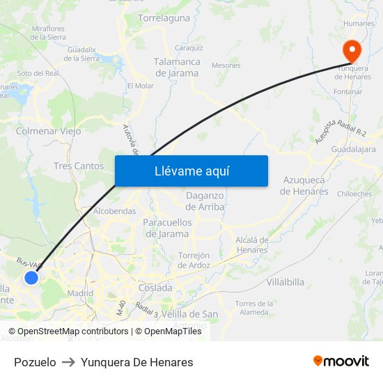 Pozuelo to Yunquera De Henares map