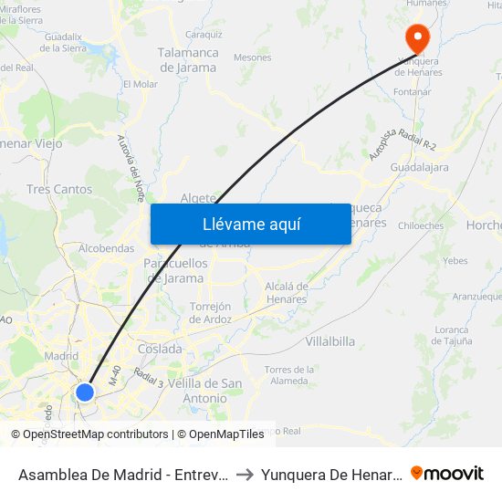 Asamblea De Madrid - Entrevías to Yunquera De Henares map